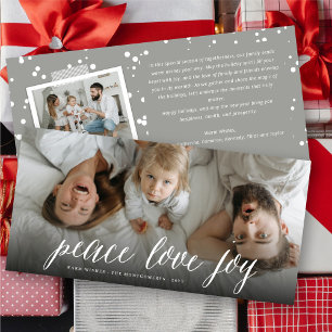 Cartão De Festividades Peace Love Joy Simple White Script Modern Photo