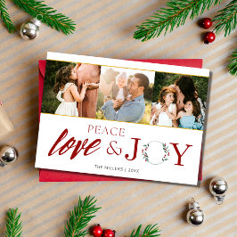 Cartão De Festividades Peace Love Joy Three Photo Family Christmas