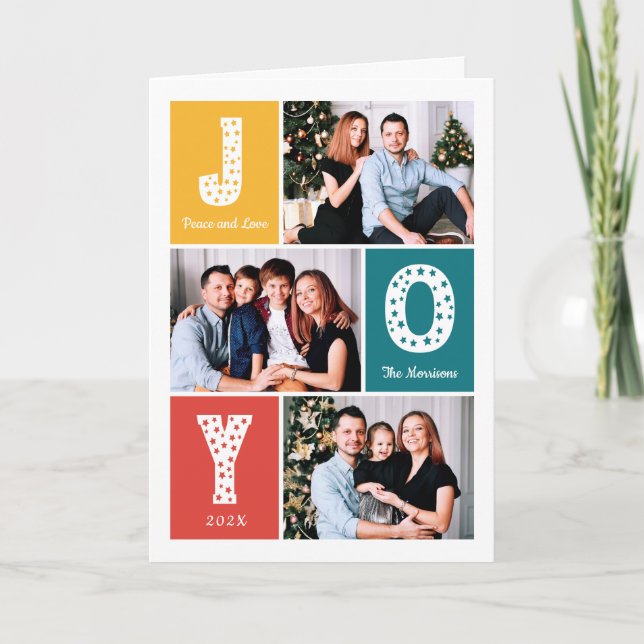 Cartão De Festividades Peace Love JOY Typografia Modern 3 Foto (Frente)
