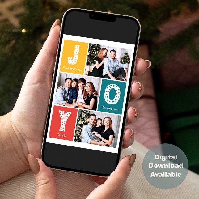 Cartão De Festividades Peace Love JOY Typografia Modern 3 Foto (Criador carregado)