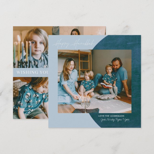 Cartão De Festividades Peace Love Light | Colagem de Fotos Feliz Hanukkah (Frente/Verso)