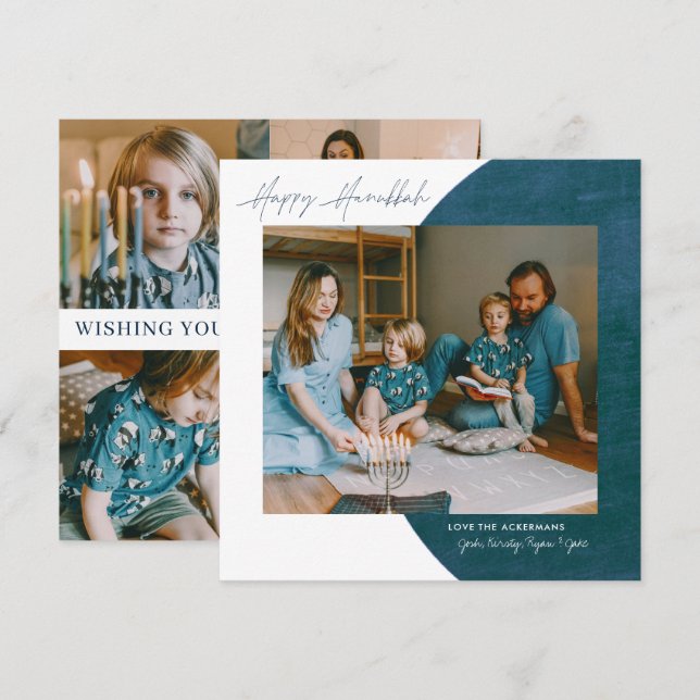 Cartão De Festividades Peace Love Light | Colagem de Fotos Feliz Hanukkah (Frente/Verso)