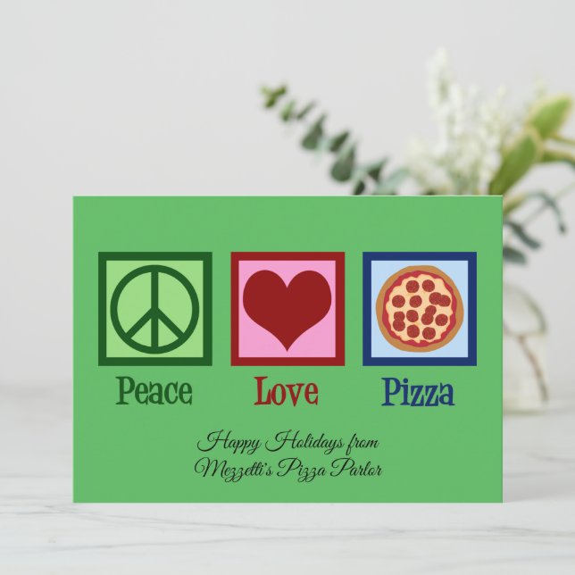 Cartão De Festividades Peace Love Pizza Parlor Personalizado Natal (Em pé/Frente)