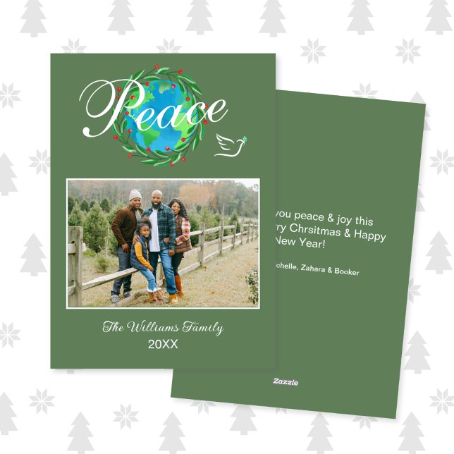 Cartão De Festividades Peace on Earth Elegant Script Christmas Photo (Criador carregado)
