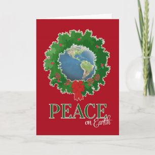 Cartão De Festividades Peace on Earth Wreath with globe