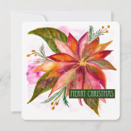 Cartão De Festividades PEACE POINSETTIA Feliz Natal Aquarela