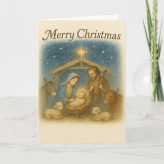 Cartão De Festividades Peaceful Nativity Scene Christmas Holy Family