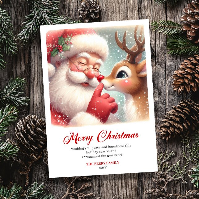 Cartão De Festividades Peaceful Santa And Rudolph Winter Glow Greeting  (Peaceful Santa And Rudolph Winter Glow Greeting Card)