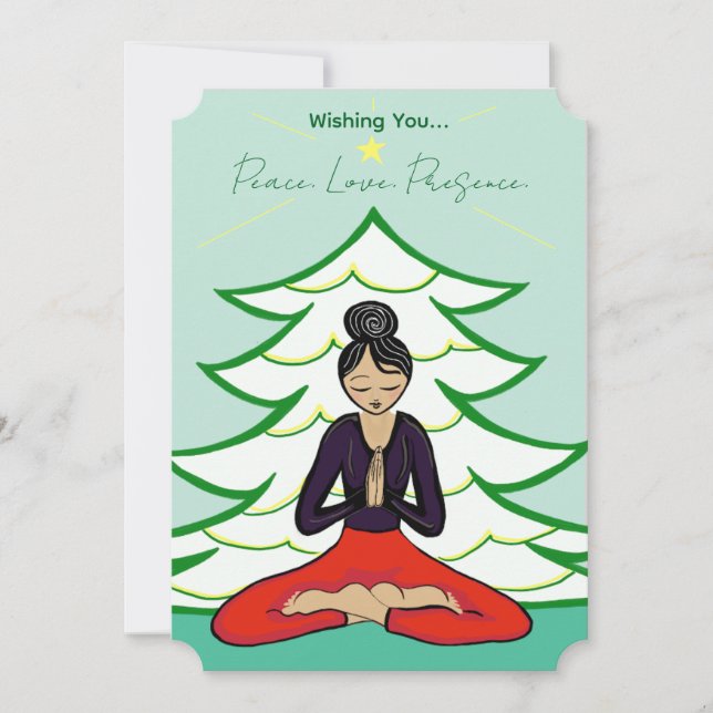 Cartão De Festividades Peaceful Yogi by Christmas Tree Holiday Card (Frente)