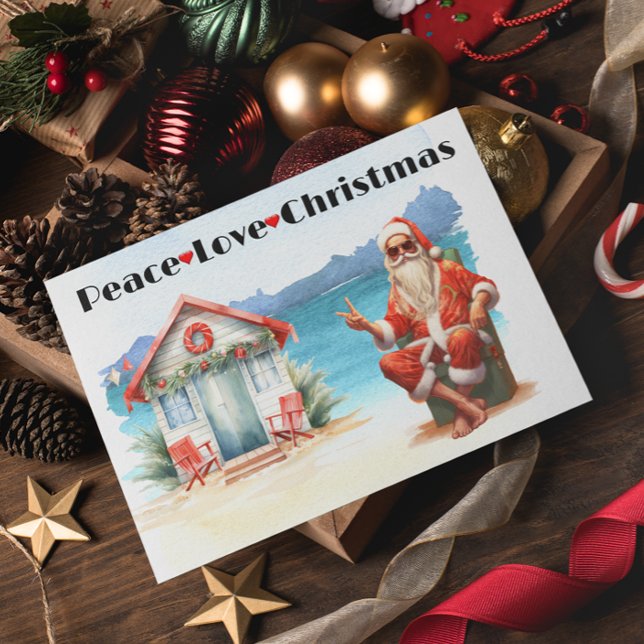 Cartão De Festividades Peach Love Christmas Papais noeis Beach (Criador carregado)