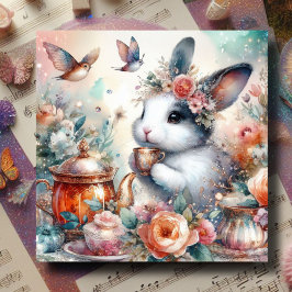 Cartão De Festividades Peach Watercolor Floral Bunny Páscoa Tea