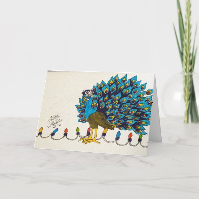 Cartão De Festividades Peacock e Luzes (Frente)