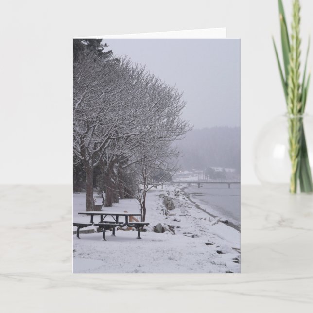 Cartão De Festividades Pebbles Beach Winter Cena 2 (Frente)