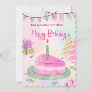 Cartão De Festividades Peça de Bolo Personalizável de Aniversário