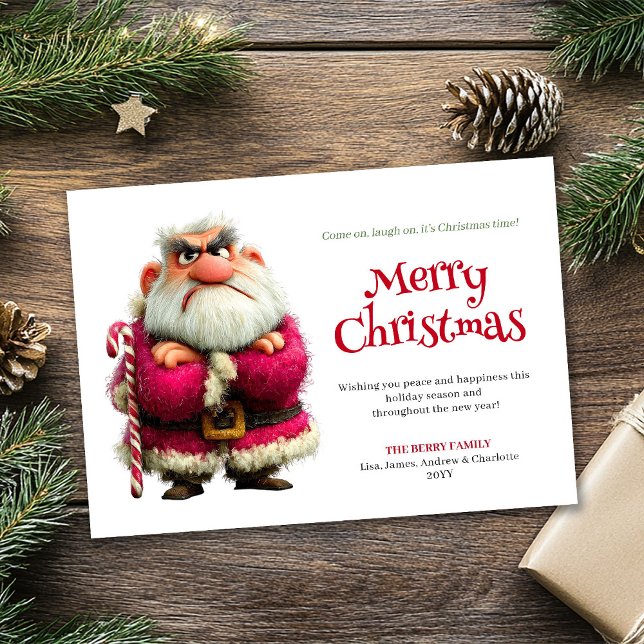 Cartão De Festividades Peeved Santa funny editable Christmas greeting  (Peeved Santa funny editable Christmas greeting card gift)