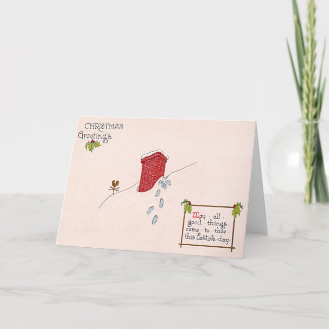 Cartão De Festividades Pegadas do Papai Noel Chimney Snow Weathervane (Frente)