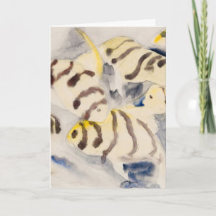 Cartão De Festividades Peixe-Anjo Amarelo Minimalista Aquarela Vintage