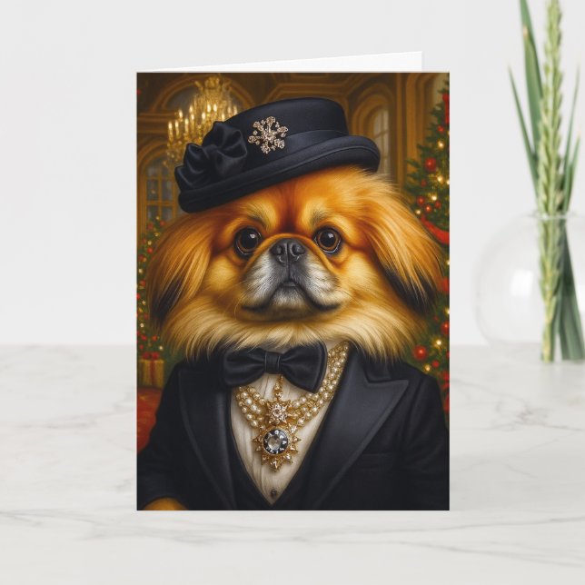 Cartão De Festividades Pekingese Holiday Card (Frente)