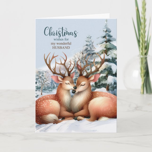 Cartão De Festividades pelo Marido no Natal de Reindeer Romântico (Frente)