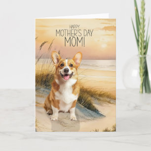 Cartão De Festividades Pembroke Welsh Corgi Cachorro Praia do Pôr do Sol