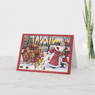 Cartão De Festividades Pembroke Welsh Corgi Christmas Card Santa Bears