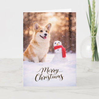 Cartão De Festividades Pembroke Welsh Corgi Christmas Snowman