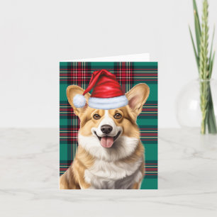 Cartão De Festividades Pembroke Welsh Corgi Red Green Xadrez Natal