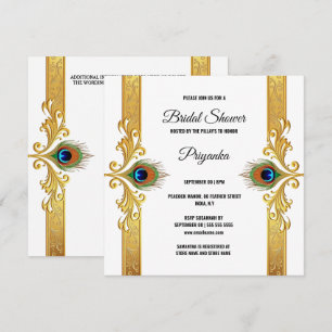 Cartão De Festividades Pena de pavão luxuosa armação de ouro elegante