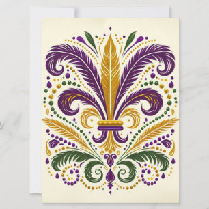 Cartão De Festividades Penas fleur de lis amarelas, verdes e roxas
