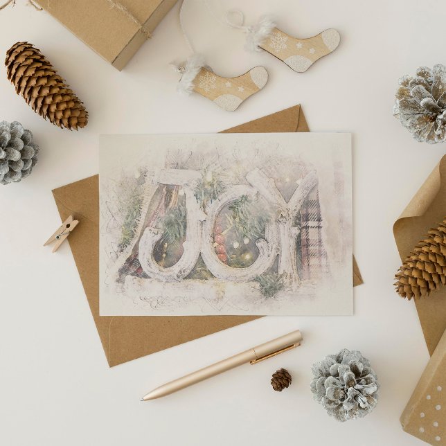 Cartão De Festividades Pencil Sketch Rustic JOY Christmas Art Car (Criador carregado)