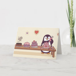 Cartão De Festividades Penguin Cake Decorator Galentine Valentine Card