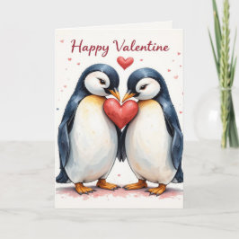 Cartão De Festividades Penguin Heart Valentine Cute Couple Romantic 