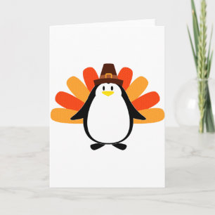 Cartão De Festividades Penguin Pilgrim Turkey mash-up