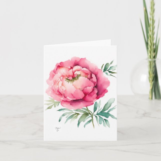 Cartão De Festividades Peony B Retrato Em Feriado De Aquarela E Caneta (Frente)