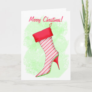 Cartão De Festividades Peppermint High Heel Boot Stocking Merry Christmas