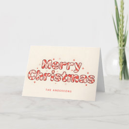 Cartão De Festividades Peppermint Retro Script Feliz Natal