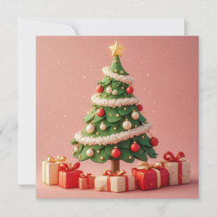 Cartão De Festividades Pequena Árvore de Natal Decorada Com Presentes