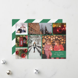 Cartão De Festividades Pequena Fita Multi Foto Natal Listra Verde
