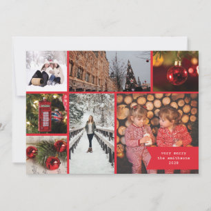 Cartão De Festividades Pequena Fita Multi Foto Natal Xadrez Vermelho