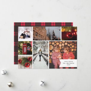 Cartão De Festividades Pequena Fita Multi Foto Natal Xadrez Vermelho