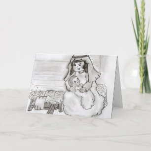 Cartão De Festividades Pequena Mary e Bebê Jesus