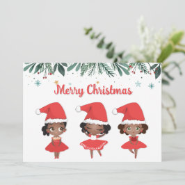 Cartão De Festividades Pequenas Meninas Natal Santa Hat Ballerinas