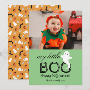 Cartão De Festividades Pequeno Boo! Foto da Família Spooky Cute Halloween