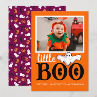 Cartão De Festividades Pequeno Boo! Foto de família assustadoramente fofa