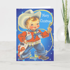 Cartão De Festividades Pequeno Cowboy Com Corda Feliz Natal