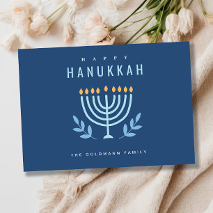 Cartão De Festividades Pequeno e simples velas de menorah azul feliz Hanu