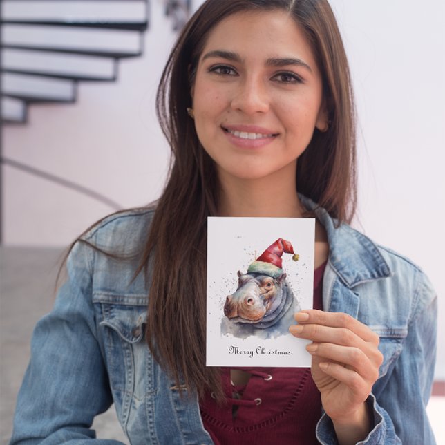 Cartão De Festividades Pequeno Hipopótamo do Papai Noel, personalizado (Criador carregado)