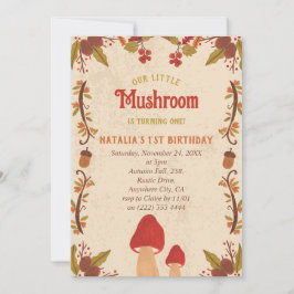 Cartão De Festividades Pequeno primeiro aniversario de outono de Cogumelo