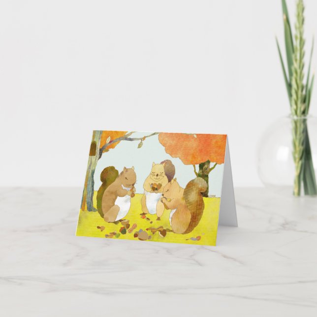 Cartão De Festividades Pequenos Esquilos Banquete de Ação de Graças (Frente)