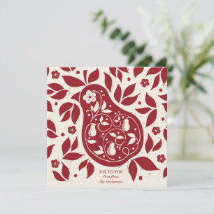 Cartão De Festividades Perdiz da Árvore de Pera - Vermelho Cranberry